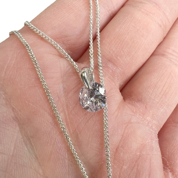 Cubic Zirconia Double Layered Dainty Silver Chain Necklace - Picture 5 of 15